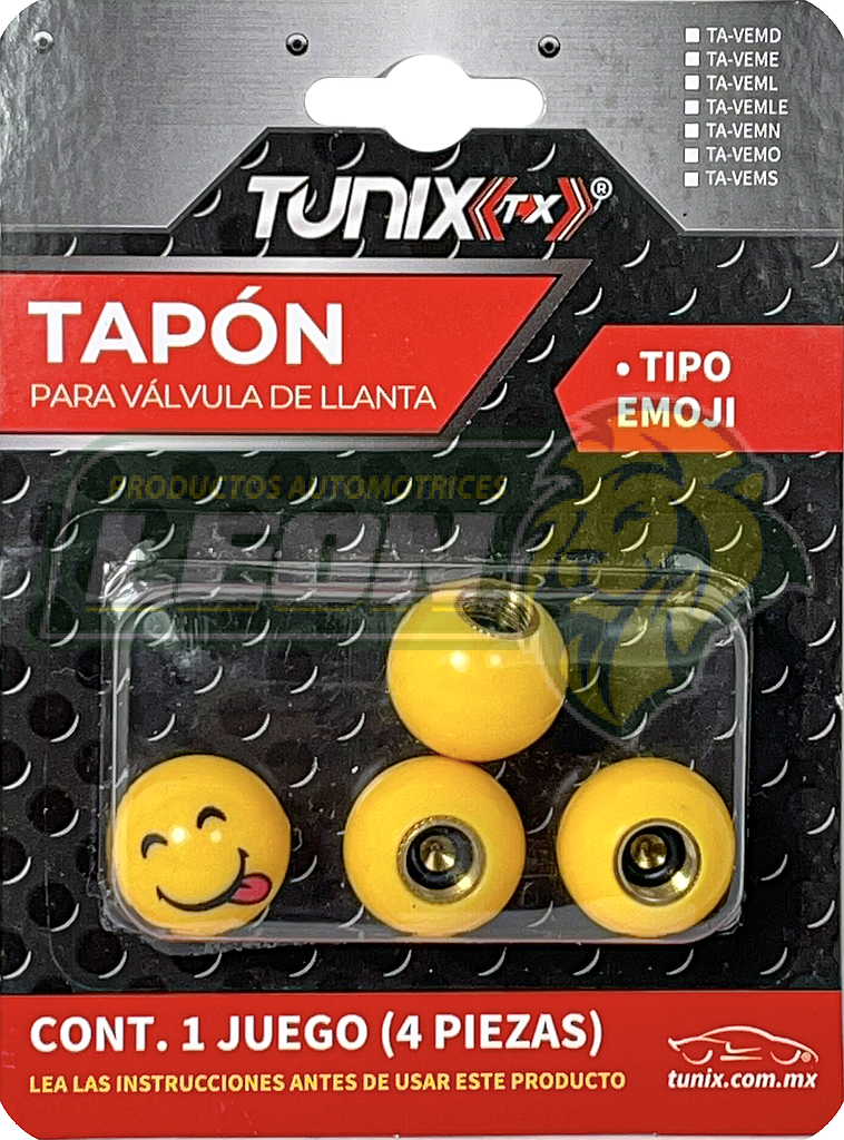 TAPON P/VALVULA DE LLANTA EMOJI LENGUA (JGO. c/4 pzas.)