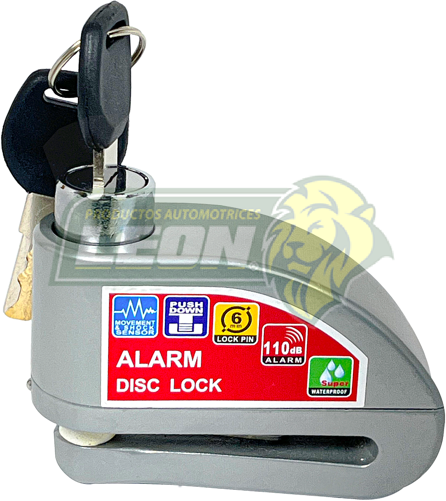 CANDADO PARA MOTO UNIVERSAL SEGURO ANTIROBO 110dB. CON ALARMA PLATA