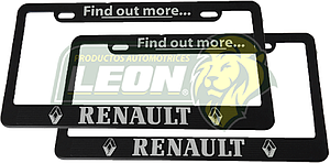 PORTAPLACAS NEGRAS GRABADAS RENAULT LETRAS CROMADAS (JGO. c/2 pzas.)