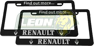 PORTAPLACAS NEGRAS GRABADAS RENAULT LETRAS CROMADAS (JGO. c/2 pzas.)