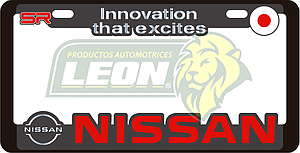 PORTAPLACAS DELUXE NISSAN REALZADA, DECORADO SERIGRAFIA Y HOT ESTAMPING (JGO. c/2 pzas.)