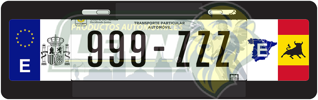PORTAPLACA NEGRA T/EUROPEO C/BANDERA ESPAÑA-16 Y ESCUDO TORO EN LOS COSTADOS =PPE-ESPA (X PIEZA)