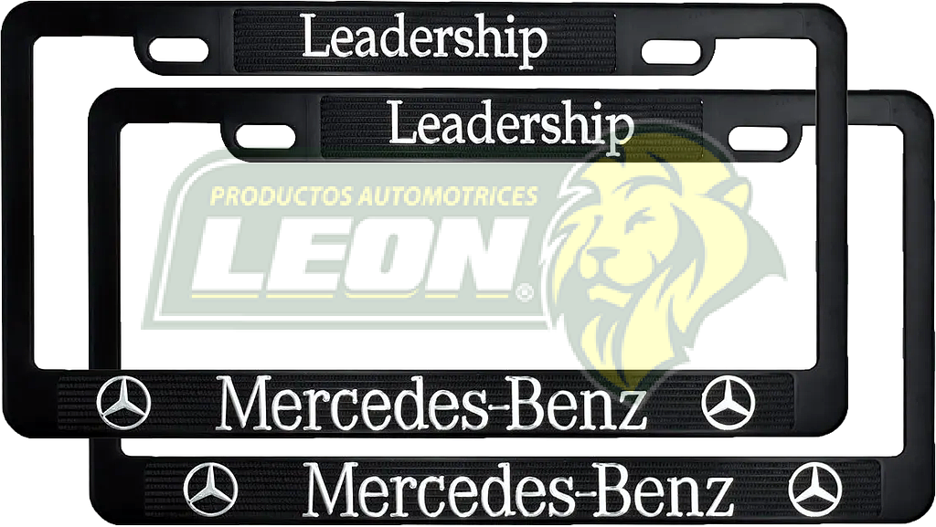 PORTAPLACAS NEGRAS GRABADAS MERCEDES BENZ LETRAS CROMADAS (JGO. c/2 pzas.)