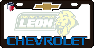PORTAPLACAS DELUXE CHEVROLET REALZADA, DECORADO SERIGRAFIA Y HOT ESTAMPING (JGO. c/2 pzas.)