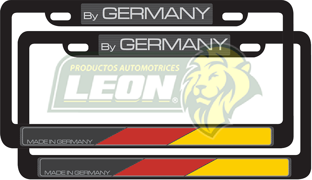 PORTAPLACAS NEGRAS LETRAS REALZADAS CROMADA C/IMPRESIÓN BANDERA ALEMANIA EN HOT STAMPING POLIESTIRENO VW (JGO. c/2 pzas.)