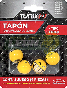 TAPON P/VALVULA DE LLANTA EMOJI DIENTES (JGO. c/4 pzas.)
