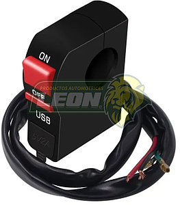 SWITCH CORTA CORRIENTE 12V CON CARGADOR USB P/MOTO APAGADOR LUCES