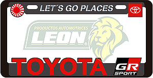 PORTAPLACAS DELUXE TOYOTA REALZADA, DECORADO SERIGRAFIA Y HOT ESTAMPING (JGO. c/2 pzas.)