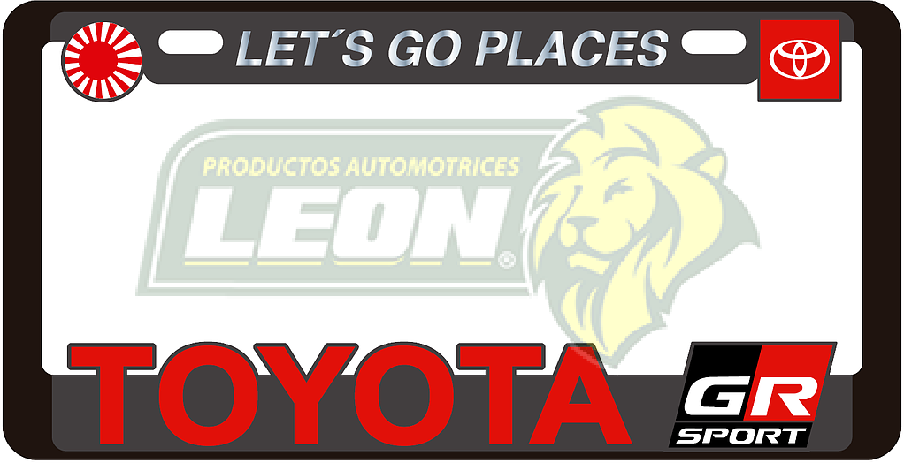 PORTAPLACAS DELUXE TOYOTA REALZADA, DECORADO SERIGRAFIA Y HOT ESTAMPING (JGO. c/2 pzas.)