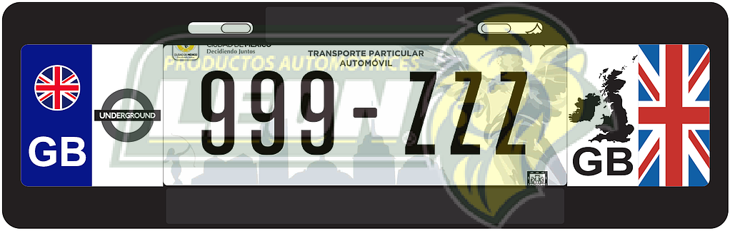PORTAPLACA NEGRA T/EUROPEO C/BANDERA INGLATERRA-18 EN LOS COSTADOS (X PIEZA)