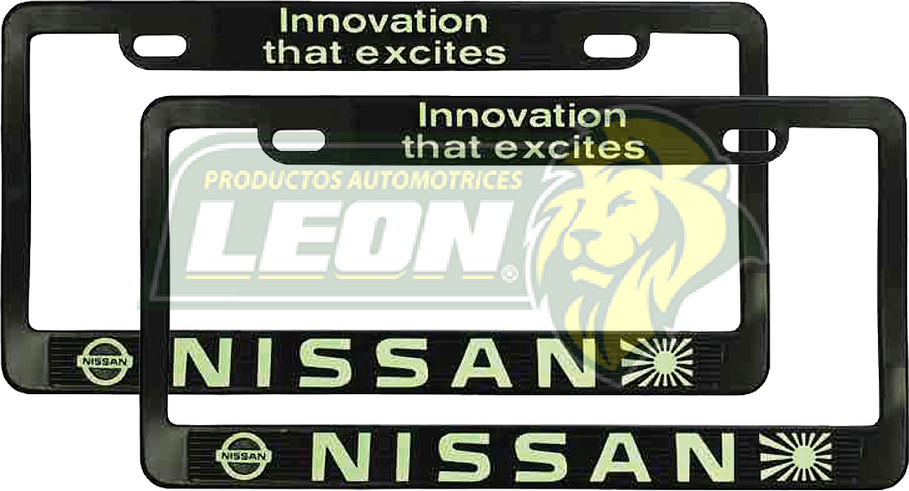 PORTAPLACAS NEGRAS GRABADAS NISSAN LETRAS FLUORESCENTES (JGO. c/2 pzas.)