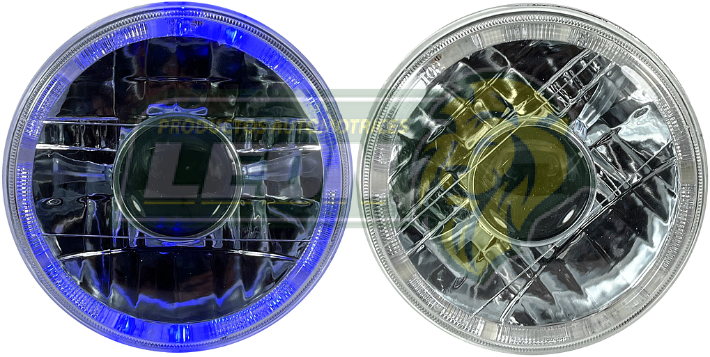 UNIDAD REDONDA GRANDE DE 7” C/LUPA  ARO DE LEDS AZUL Y CARCASA METALICA (JGO. c/2 pz.)