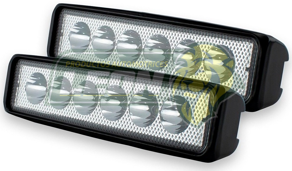 FARO RECTANGULAR AUXILIAR 6 HIPERLEDS BICOLOR AMBAR-BLANCO CON LUPA Y ESTROBO 18W, 3W C/LED 15 X 4.6 CM (JGO. c/2 pz.) TUNIX