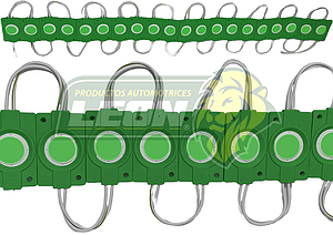 TIRA TIPO CHIP REDONDO 12V, 1W 9 LEDS COLOR VERDE (20 MODULOS)