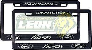 PORTAPLACAS NEGRAS GRABADAS FORD FIESTA / RACING LETRAS FLUORESCENTES (JGO. c/2 pzas.)