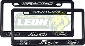PORTAPLACAS NEGRAS GRABADAS FORD FIESTA / RACING LETRAS FLUORESCENTES (JGO. c/2 pzas.)