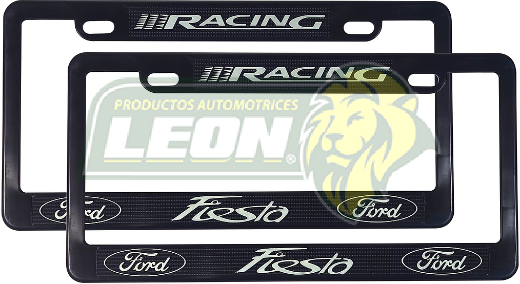 PORTAPLACAS NEGRAS GRABADAS FORD FIESTA / RACING LETRAS FLUORESCENTES (JGO. c/2 pzas.)
