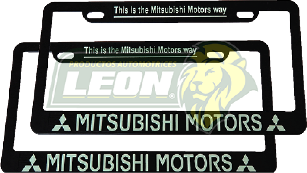 PORTAPLACAS NEGRAS GRABADAS MITSUBISHI LETRAS FLUORESCENTES (JGO. c/2 pzas.)