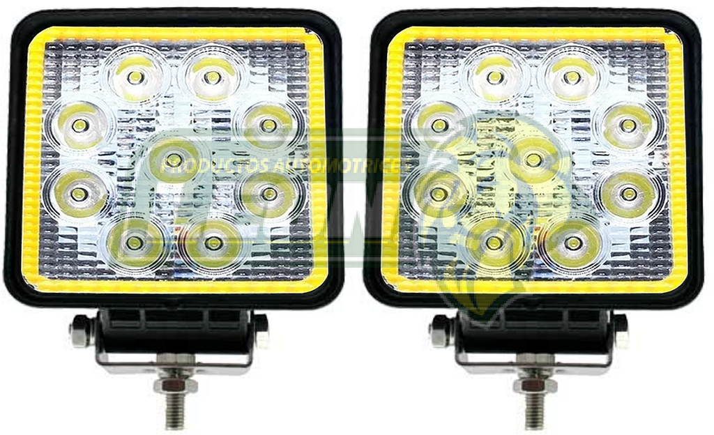 FARO CUADRADO C/9 HIPERLEDS 27W C/FUNCION EN ARO LUZ AMBAR (JGO. c/2 pz.)