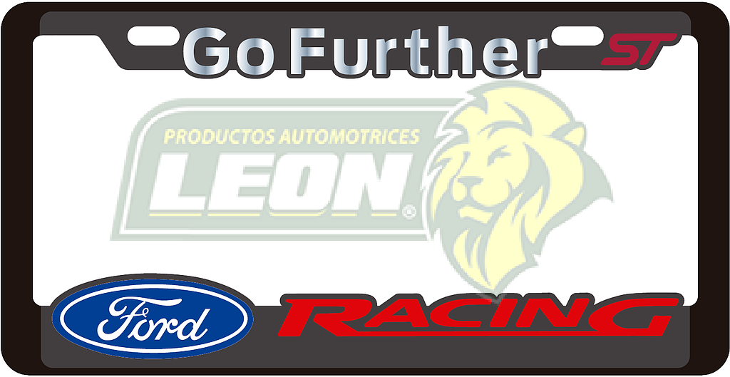 PORTAPLACAS DELUXE FORD REALZADA, DECORADO SERIGRAFIA Y HOT ESTAMPING (JGO. c/2 pzas.)