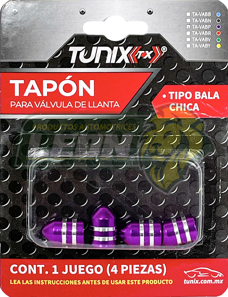 TAPON P/VALVULA DE LLANTA T/BALA (JGO. c/4 pzas.) MORADO