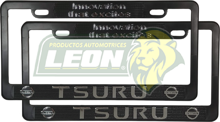 PORTAPLACAS NEGRAS GRABADAS TSURU LETRAS CROMADAS (JGO. c/2 pzas.)