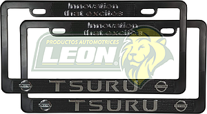 PORTAPLACAS NEGRAS GRABADAS TSURU LETRAS CROMADAS (JGO. c/2 pzas.)