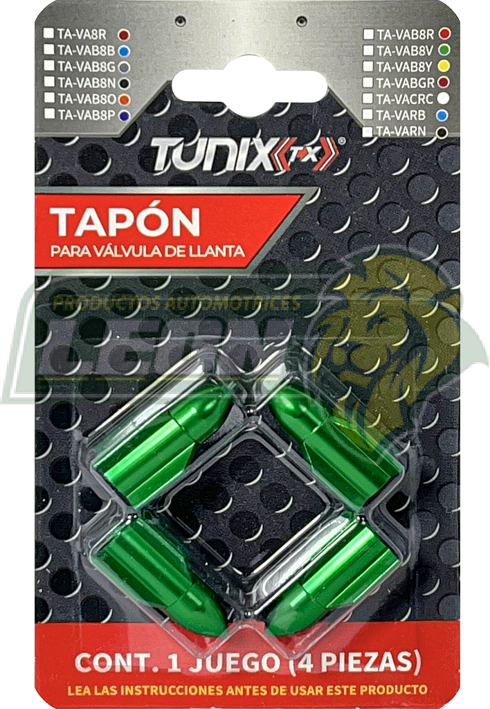 TAPON P/VALVULA DE LLANTA T/COHETE (JGO. c/4 pzas.) VERDE