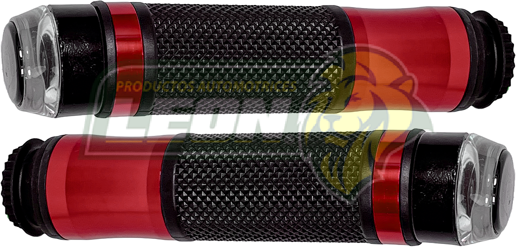 PUÑO PARA MANUBRIO GOMA ROJA C/LUZ AZUL Y DIRECCIONAL AMBAR (JGO. c/2 pz)
