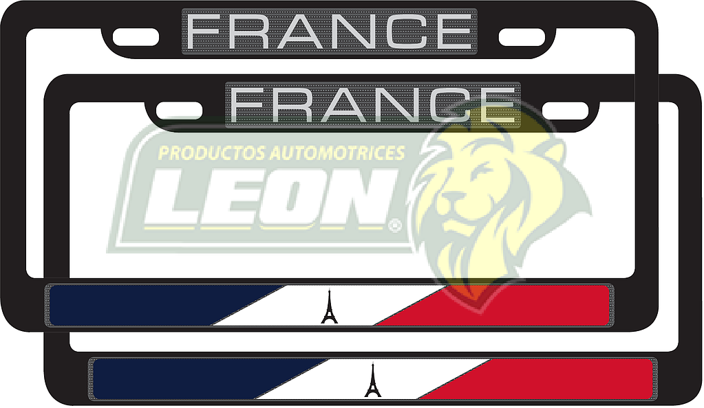 PORTAPLACAS NEGRAS LETRAS REALZADAS CROMADA C/IMPRESIÓN BANDERA FRANCIA EN HOT STAMPING POLIESTIRENO (JGO. c/2 pzas.)