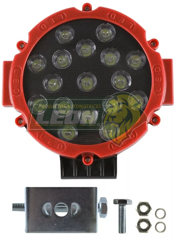 FARO REDONDO C/17 HIPERLEDS 7”x7”x2” CARCAZA ROJA TUNIX 