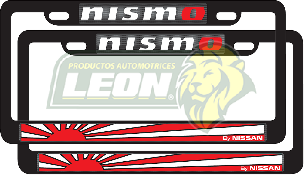 PORTAPLACAS NEGRAS LETRAS REALZADAS CROMADA C/IMPRESIÓN BANDERA NISMO EN HOT STAMPING POLIESTIRENO (JGO. c/2 pzas.)