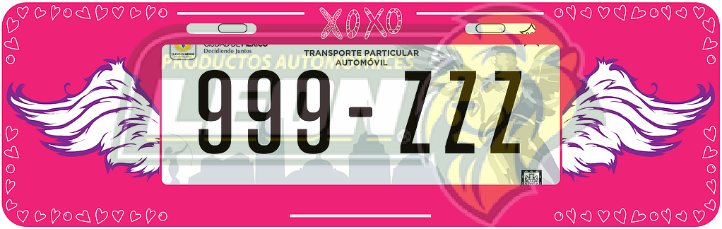PORTAPLACA ROSA T/EUROPEO C/ALAS-15 EN LOS COSTADOS =PPE-ALAS (X PIEZA)