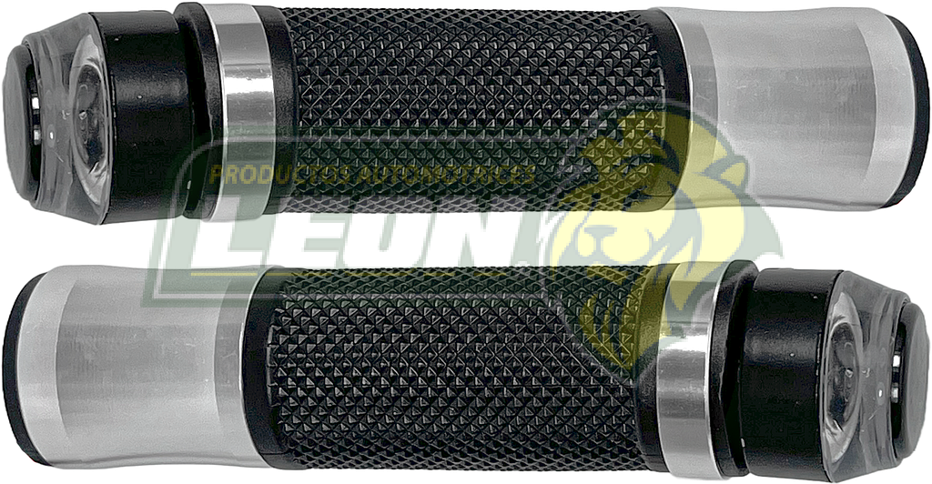 PUÑO PARA MANUBRIO GOMA PLATA CON LUZ BLANCA Y DIRECCIONAL AMBAR (JGO. c/2 pz)