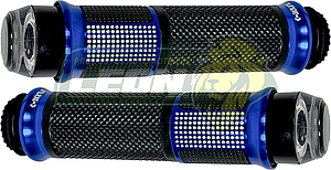 PUÑO PARA MANUBRIO COMBINADO AZUL C/PUNTOS PLATA, LUZ BLANCA Y  DIRECCIONAL AMBAR (JGO. c/2 pz)