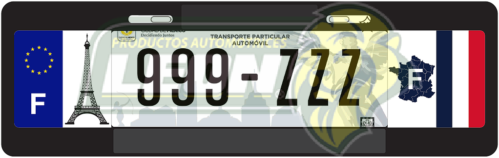 PORTAPLACA NEGRA T/EUROPEO C/BANDERA FRANCIA-17EN LOS COSTADOS =PPE-FRAN (X PIEZA)