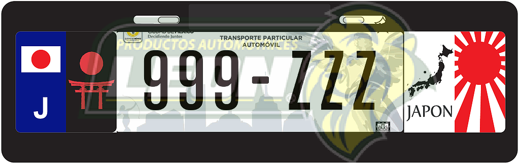 PORTAPLACA NEGRA T/EUROPEO C/BANDERA JAPON-17 EN LOS COSTADOS  =PPE-JAPO (X PIEZA)