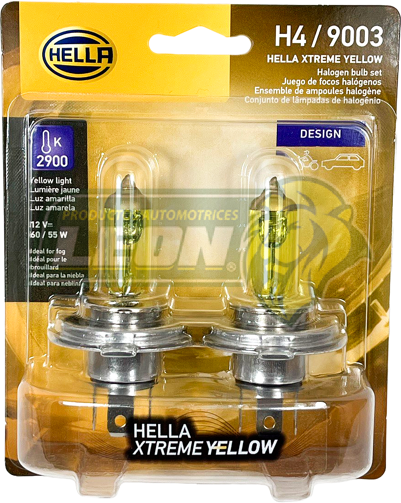 FOCO H4 HELLA BOMBILLA AMARILLO 12V 60/55W PREMIUM 2900K (FH4YL6) (JUEGO c/2 pz.)