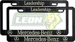 PORTAPLACAS NEGRAS GRABADAS MERCEDES BENZ LETRAS FLUORESCENTES (JGO. c/2 pzas.)