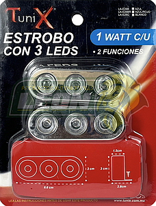 ESTROBO CON 3 LEDS 1W 2 FUNCIONES (AZUL, ROJO) (JGO. c/2 pzas.)