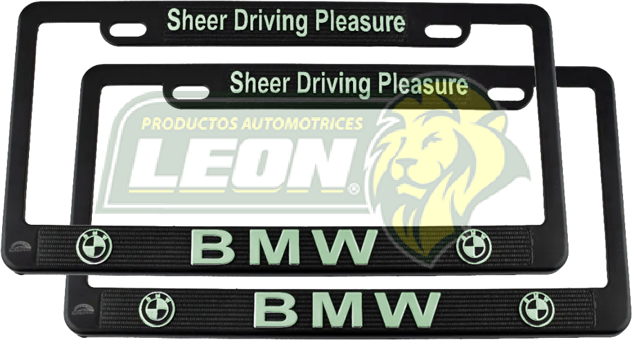 PORTAPLACAS NEGRAS GRABADAS BMW LETRAS FLUORESCENTES (JGO. c/2 pzas.)