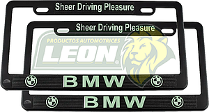 PORTAPLACAS NEGRAS GRABADAS BMW LETRAS FLUORESCENTES (JGO. c/2 pzas.)