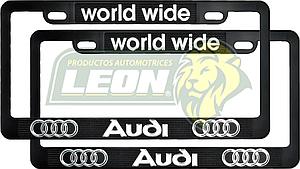 PORTAPLACAS NEGRAS GRABADAS AUDI LETRAS CROMADAS (JGO. c/2 pzas.)