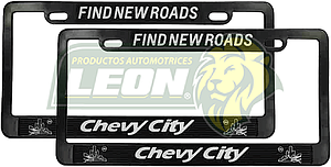 PORTAPLACAS NEGRAS GRABADAS CHEVY LETRAS CROMADAS (JGO. c/2 pzas.)