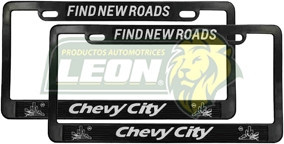 PORTAPLACAS NEGRAS GRABADAS CHEVY LETRAS CROMADAS (JGO. c/2 pzas.)