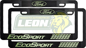 PORTAPLACAS NEGRAS GRABADAS ECOSPORT LETRAS FLUORESCENTES (JGO. c/2 pzas.)