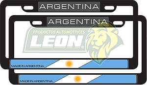 PORTAPLACAS NEGRAS LETRAS REALZADAS CROMADA C/IMPRESIÓN BANDERA ARGENTINA EN HOT STAMPING POLIESTIRENO (JGO. c/2 pzas.)