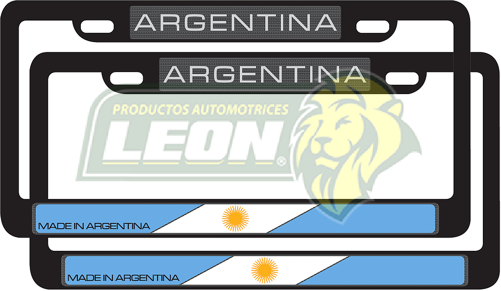 PORTAPLACAS NEGRAS LETRAS REALZADAS CROMADA C/IMPRESIÓN BANDERA ARGENTINA EN HOT STAMPING POLIESTIRENO (JGO. c/2 pzas.)