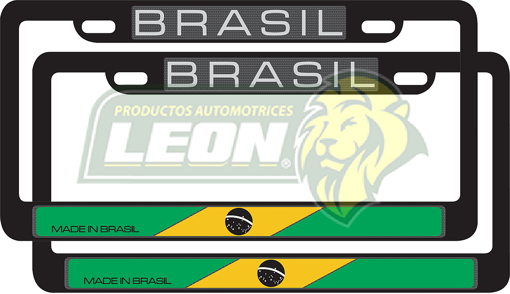 PORTAPLACAS NEGRAS LETRAS REALZADAS CROMADA C/IMPRESIÓN BANDERA BRASIL EN HOT STAMPING POLIESTIRENO (JGO. c/2 pzas.)
