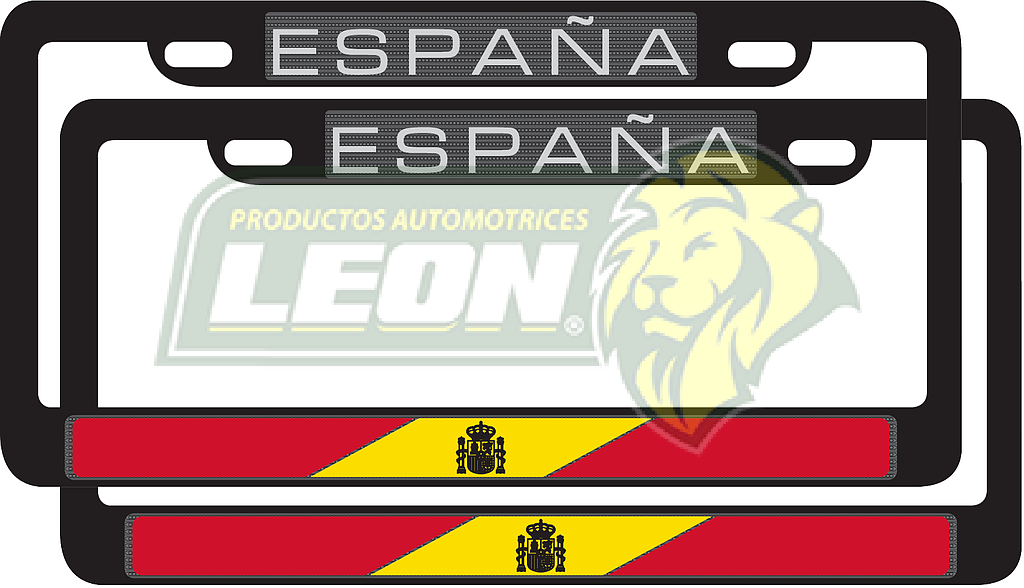 PORTAPLACAS NEGRAS LETRAS REALZADAS CROMADA C/IMPRESIÓN BANDERA ESPAÑA EN HOT STAMPING POLIESTIRENO (JGO. c/2 pzas.)